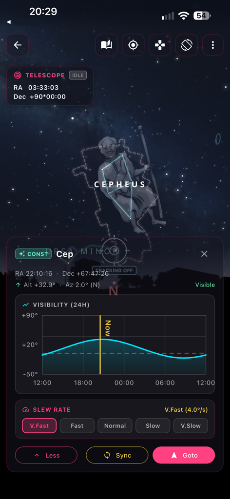 MLAstro Hub sky map on iPhone